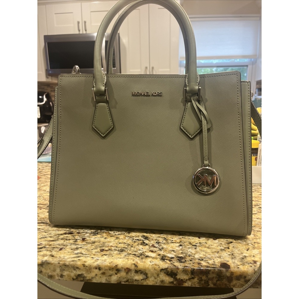 Michael Kors Green Medium Satchel Top Handle Zip/Magnetic w Detachable Strap